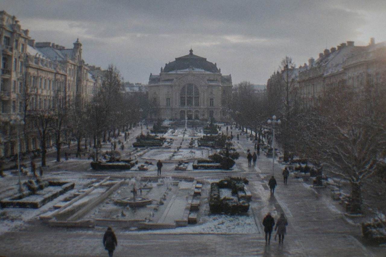 Winter view of Victory Square in Timisoara with the Opera building at its head