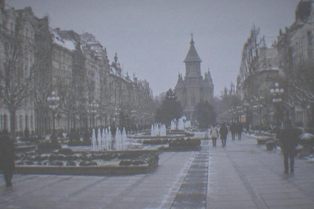 The memorial strip in the paving of Piata Victoriei marking the December 1989 events