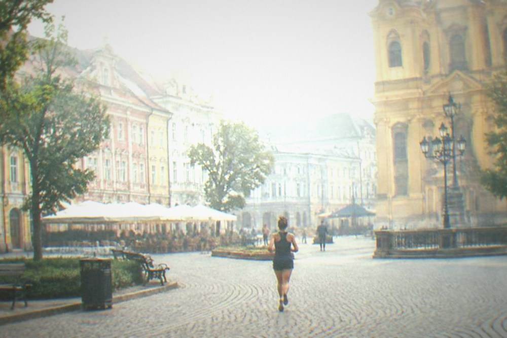 Colorful baroque buildings around a square in Timisoara old town